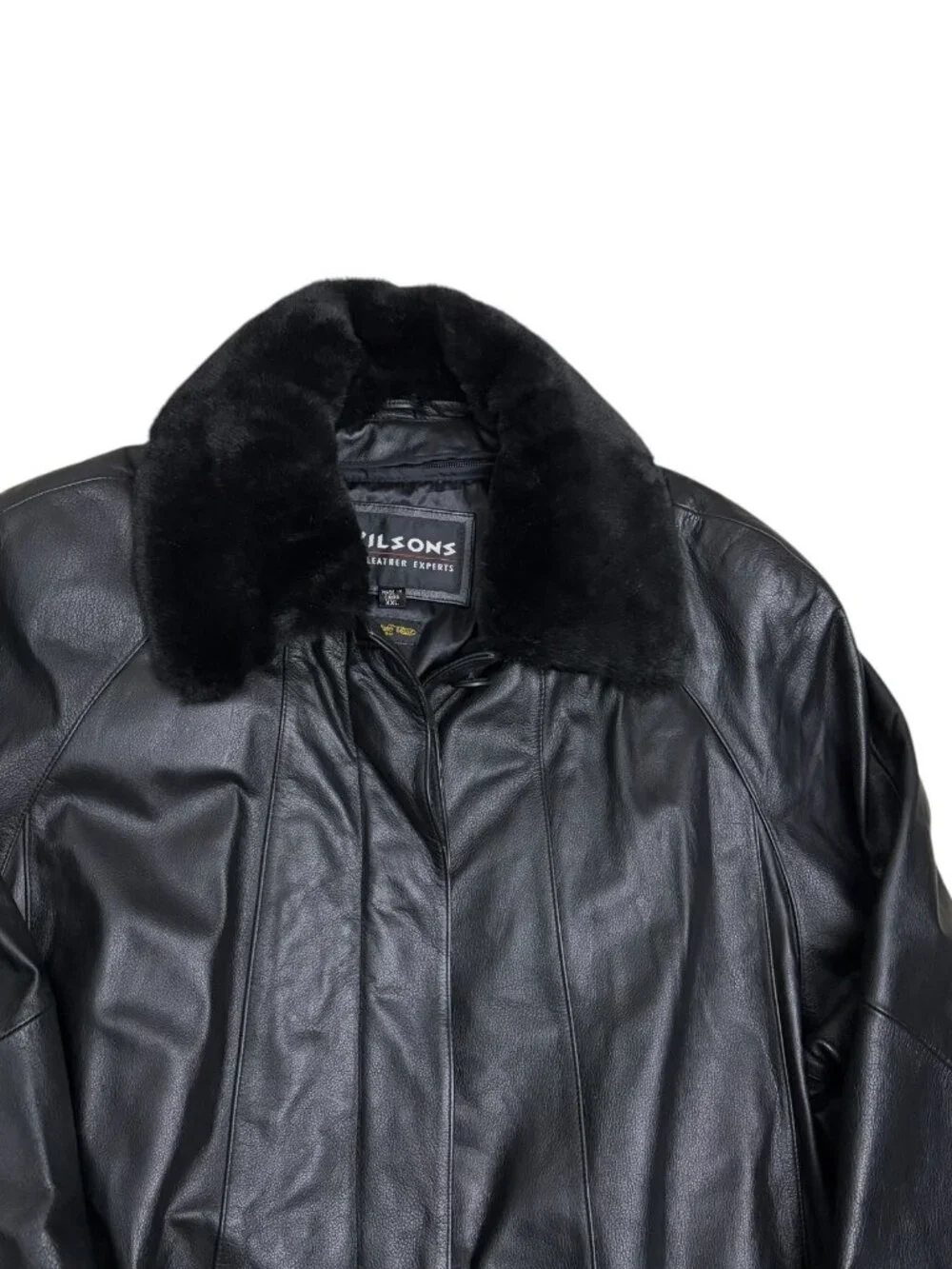 WILSONS LEATHER Faux Fur Genuine Leather Winter Parka Trench Coat Womens 2XL - Picture 3 of 9